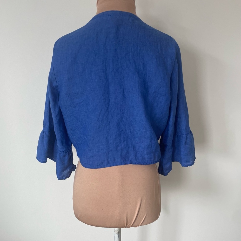 Marina St. Barth Bolero Nodo Central Linen Tie Front Plunge Cropped Top EUC OS - Picture 4 of 9